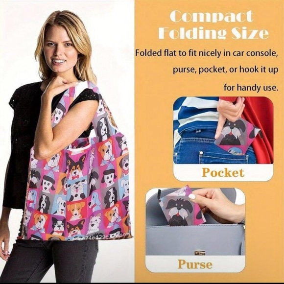 Colorful Adorable Dog Print Foldable Tote Bag - Picture 4 of 6